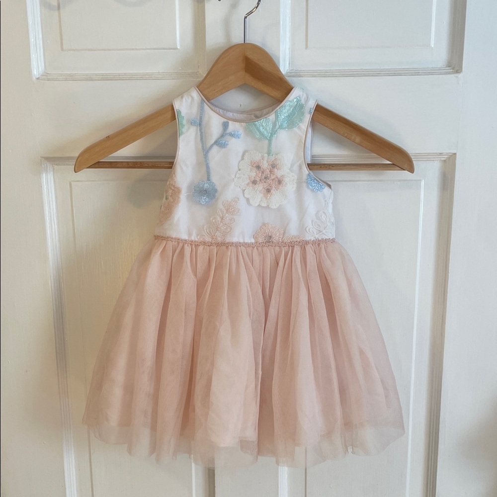 Pippa & Julie Blue Embroidered Tull Dress, size 18 months